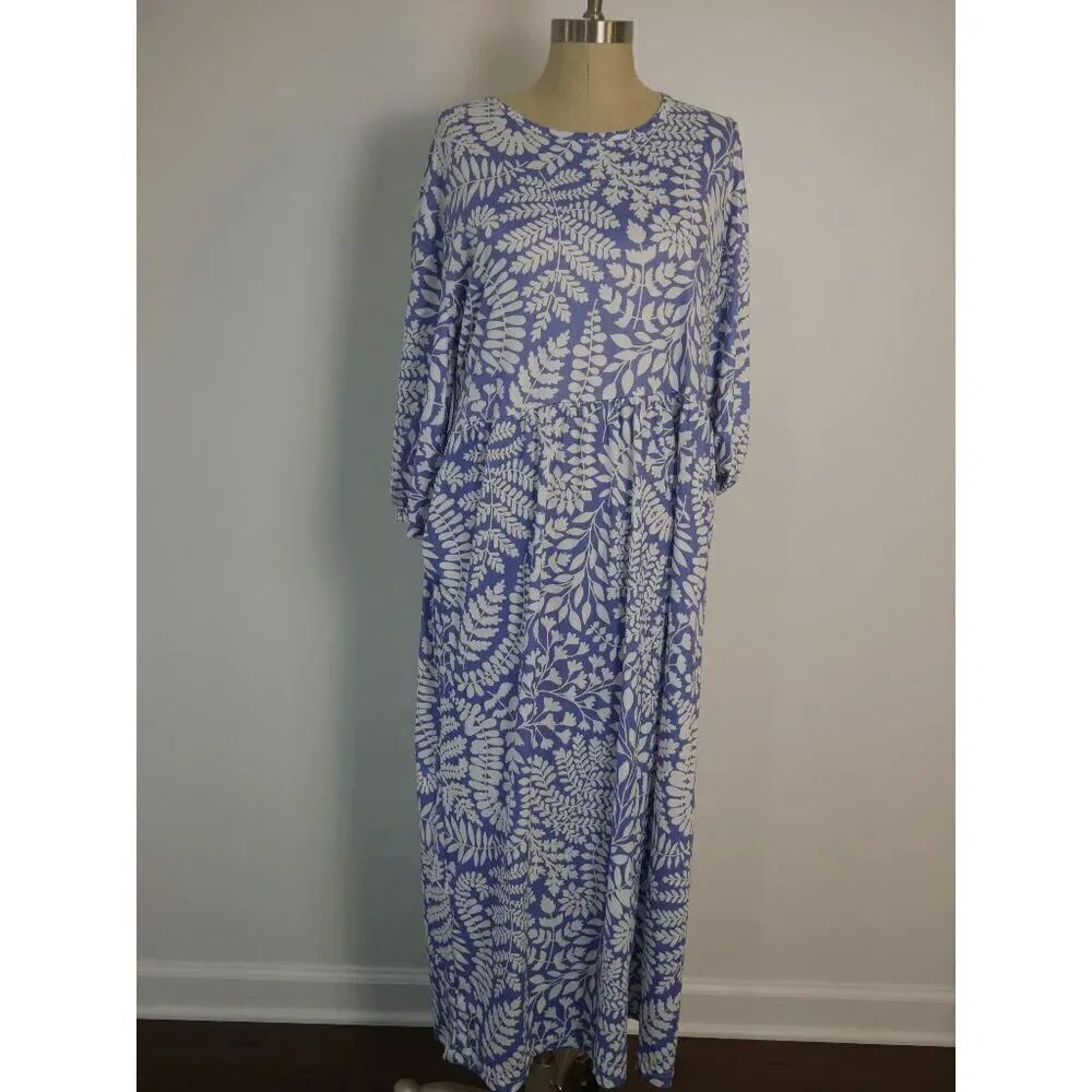 Women's Floral Purple 3/4 Sleeve Maxi Dress L